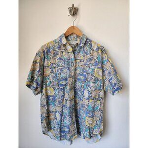 Andrew's Blues vintage multicolor seashells print button down shirt M